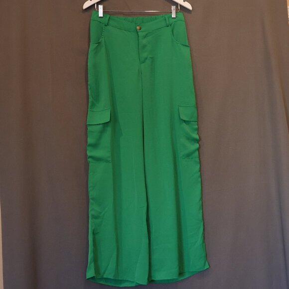 Silky & Flowy Juniors Wide Leg Kelly Green Trousers - Size Large - Picture 1 of 5